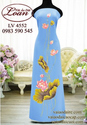 Vải áo dài vẽ hoa sen-ADV2476