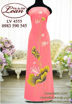 Vải áo dài vẽ hoa sen-ADV2477