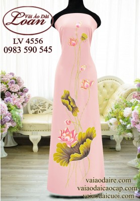 Vải áo dài vẽ hoa sen-ADV2478