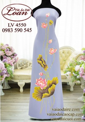 Vải áo dài vẽ hoa sen-ADV2479
