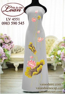 Vải áo dài vẽ hoa sen-ADV2480