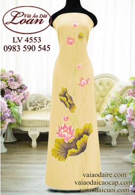 Vải áo dài vẽ hoa sen-ADV2481
