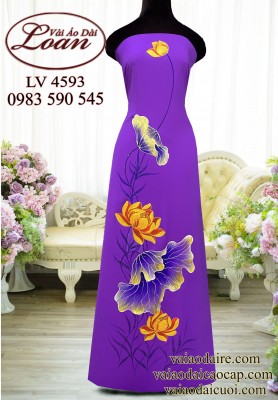 Vải áo dài vẽ hoa sen-ADV2493
