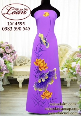 Vải áo dài vẽ hoa sen-ADV2494
