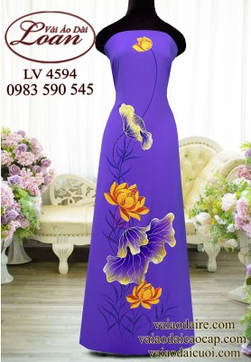 Vải áo dài vẽ hoa sen-ADV2495